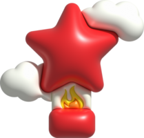 3d icon. Traveling with a star shaped hot air balloon flying gas and clouds. Minimal style icon. png