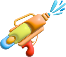 3d icon.Water gun illustration. Plastic summer toy. Colorful design for children. Gun with water splash. png