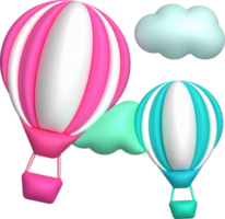 3d icon. Travel with hot air balloon flying gas and clouds. Minimal style icon. png