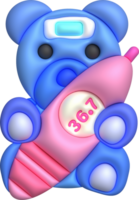 3D icon.Fever temperature measuring device and a teddy bear and a fever reducer on the forehead png