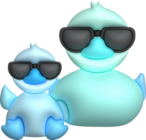 3d icon.Rubber duck wearing black glasses or ducky bath toy flat. Cute rubber floating for children. png