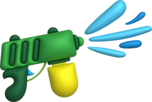 3d icône.eau pistolet illustration. Plastique été jouet. coloré conception pour les enfants. pistolet avec l'eau éclaboussure. png