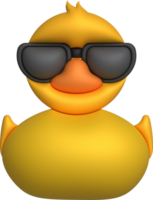 3d icon.Rubber duck wearing black glasses or ducky bath toy flat. Cute rubber floating for children. png