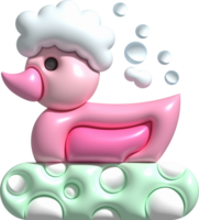 3d icon. Rubber duck playing in bubble bath or bath toy with rubber ring. Cute rubber floating for children. png