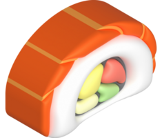 3d ícone. ásia Comida. Sushi arroz em topo do salmão com vegetal estofamento. minimalista estilo ícone png