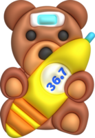 3d icoon.koorts temperatuur meten apparaat en een teddy beer en een koorts verloopstuk Aan de voorhoofd png