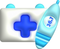 3D icon.Fever temperature measuring device and medicine bag png