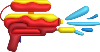 3d icon.water pistol illustration. plast sommar leksak. färgrik design för barn. pistol med vatten stänk. png