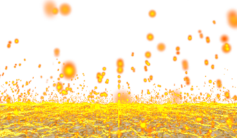 Digital technology abstract 3d orange-yellow light particles raining hits water waves png