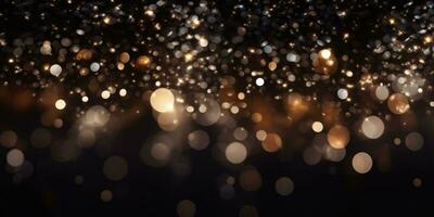 Bokeh background in black in the style of confetti like dots. Glitter and diamond dust. AI generated photo