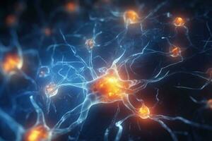 Nerve cell banner. System neuron of brain with synapses. Generative A photo