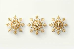 conjunto de oro Navidad copos de nieve en blanco antecedentes. ai generado foto