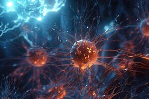 Nerve cell banner. System neuron of brain with synapses. Generative A photo