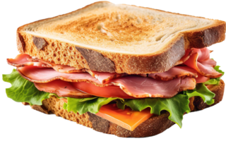 Sandwich with ham, cheese, tomato and lettuce on white background png