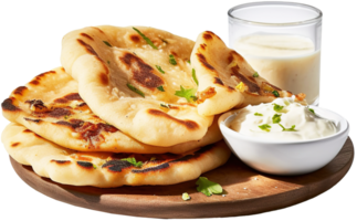 Indian naan bread with garlic and butter, Pita bread on a white background. png