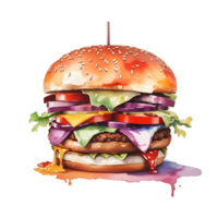 vattenfärg hamburgare burger png