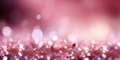 Bokeh background in pink in the style of confetti like dots. Glitter and diamond dust. AI generated photo