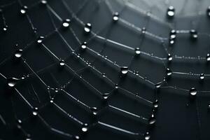 The spider web with water drops, close up. AI generated photo