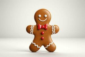 Smiling cookie gingerbread man on white background. AI generated photo