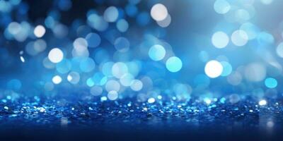 Bokeh background in blue in the style of confetti like dots. Glitter and diamond dust. AI generated photo