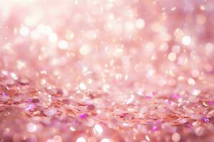 Background of a pink fairy dust light pattern. Glitter and sun rays shine upon it. AI generated photo