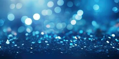 Bokeh background in blue in the style of confetti like dots. Glitter and diamond dust. AI generated photo