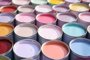 cerca arriba de abierto pintar latas con pastel pintar. generativo ai foto