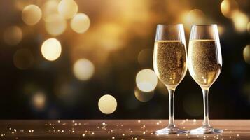 Holiday background with champagne glasses photo