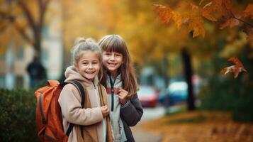 niños felices van a la escuela foto