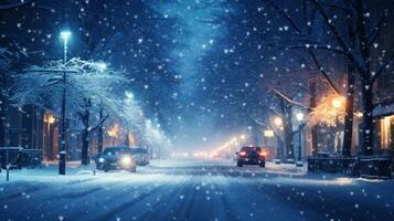 Winter snowy city background photo