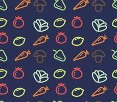 seamless pattern of linear food icons - mushroom, carrot, tomato, lemon, pepper, cabbage. For web design, postcards, wallpapers, textiles, backgrounds, wrappers, postcards, invitations. vector