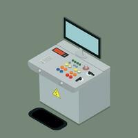 model of the control panel in isometric projection with a monitor and an electronic scoreboard, levers and buttons vector