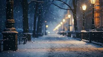 Winter snowy city background photo