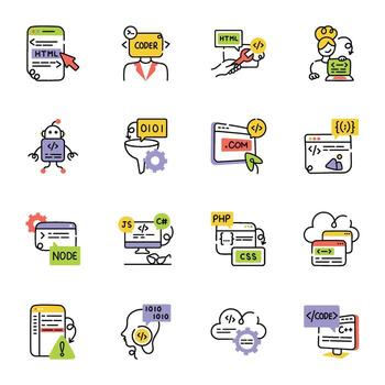 Bundle of Programming Hand Drawn Icons vector