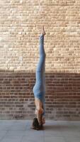 AI Generative Woman wear black sport clothes lying on floor practising asana do Half Knees to Chest Pose near grunge wall beige textured background help ease back pain flexible body stretch for photo