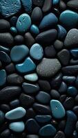 AI Generative Blue stone texture Pebbles Dark rock background with copy space for design Wide banner photo