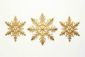 Set of gold christmas snowflakes on white background. AI generated photo