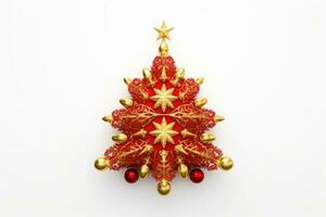 A red Christmas tree toy in the shape of a Christmas tree. AI generated photo