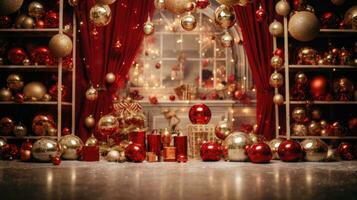 interior de habitación decorado para Navidad. acogedor hogar interior con Navidad árbol. ai generado foto