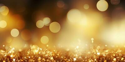 Bokeh background in golden in the style of confetti like dots. Glitter and diamond dust. AI generated photo