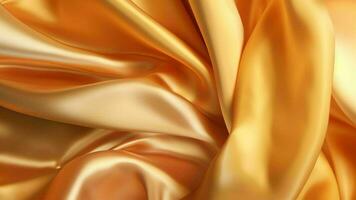 AI Generative Orange silk satin curtain Bright luxury background Design Shiny golden draped fabric folds Wavy lines Flowing Liquid ripple Valentine Mothers day festive Banner Wide Long Panoramic photo