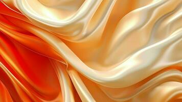 AI Generative Orange silk satin Bright luxury background for design Soft folds Shiny golden draped fabric Wavy lines Flowing Fluid liquid ripple effect Fiery Web banner Panoramic photo