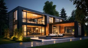 Modern condo townhouses in evening photo