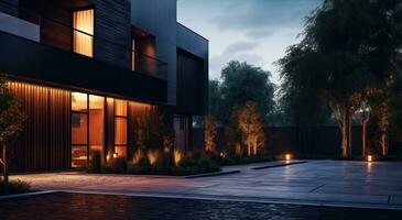 Modern condo townhouses in evening photo