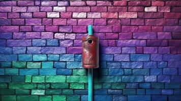AI Generative Toned purple magenta blue green teal brick wall surface Neon effect Colorful rough background with space for design Dark Grunge backdrop photo