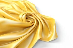 AI Generative Yellow silk satin Draped fabric Golden color Luxury background Space for design Template Flat lay top view table Web banner Christmas Birthday wedding bridal valentine romance awar photo
