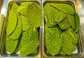 Mexican food cactus Nopal to eat in supermarket in Mexico. photo