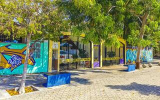 Playa del Carmen Quintana Roo Mexico 2023 Typical pedestrian street cityscape wall paintings Playa del Carmen Mexico. photo