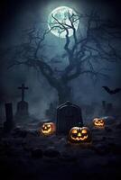 Illustration Jack o Lanterns around a spooky cemetery made with photo