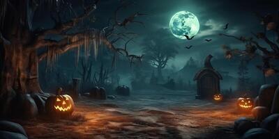 Illustration Jack o Lanterns around a spooky cemetery made with photo